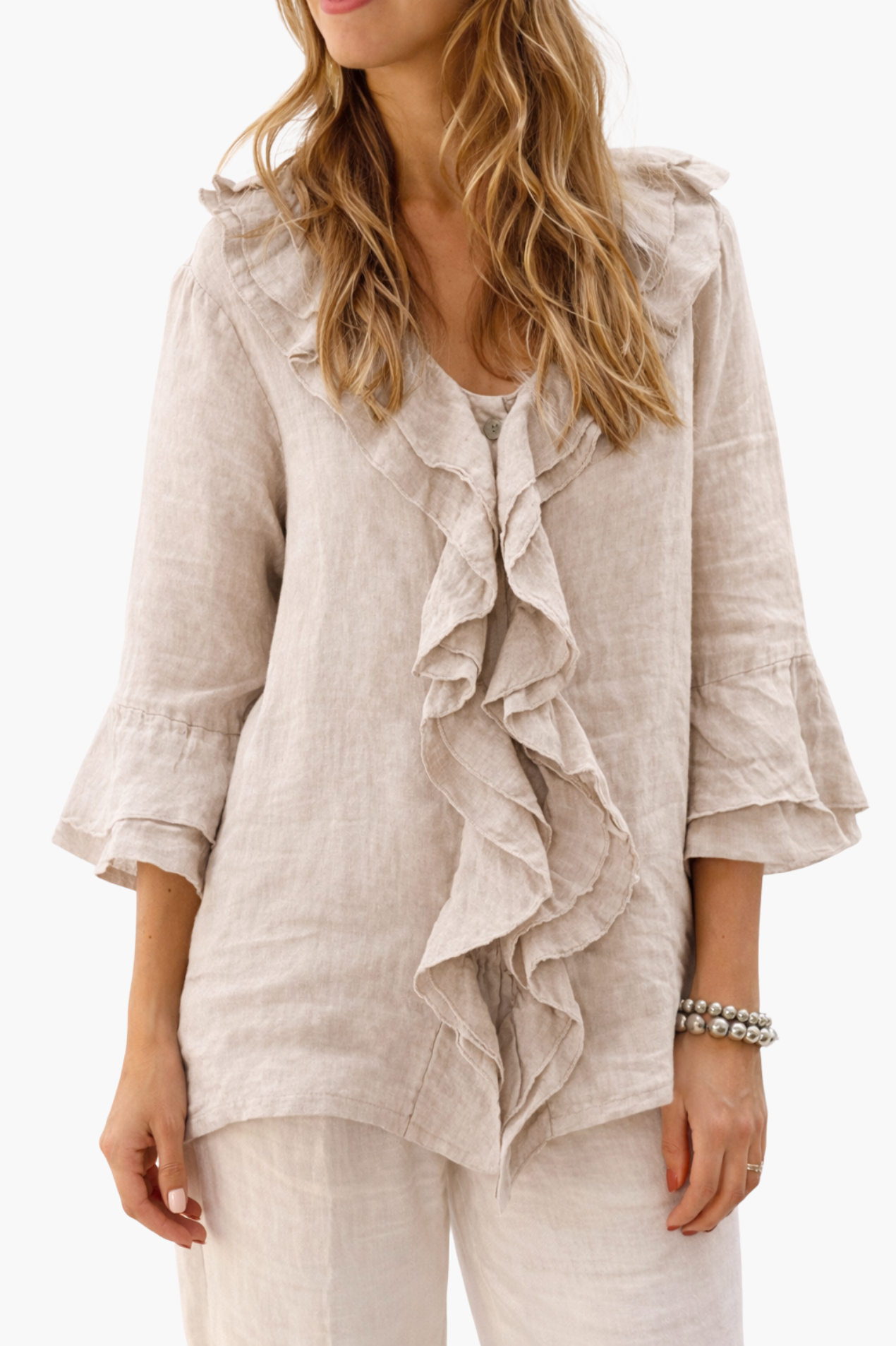 Blouse Femme à Volants – Haut Fluide Élégant à Manches 3/4