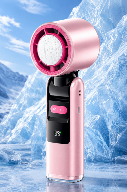Ventilateur de Cou Pliable 2-en-1 – Poche de Glace, Portable & Mains Libres