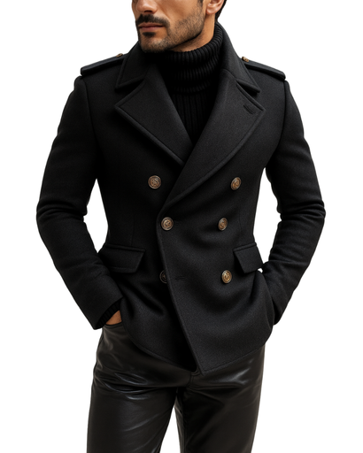 Manteau Croisé Homme en Laine Mélangée – Élégance Discrète Slim Fit