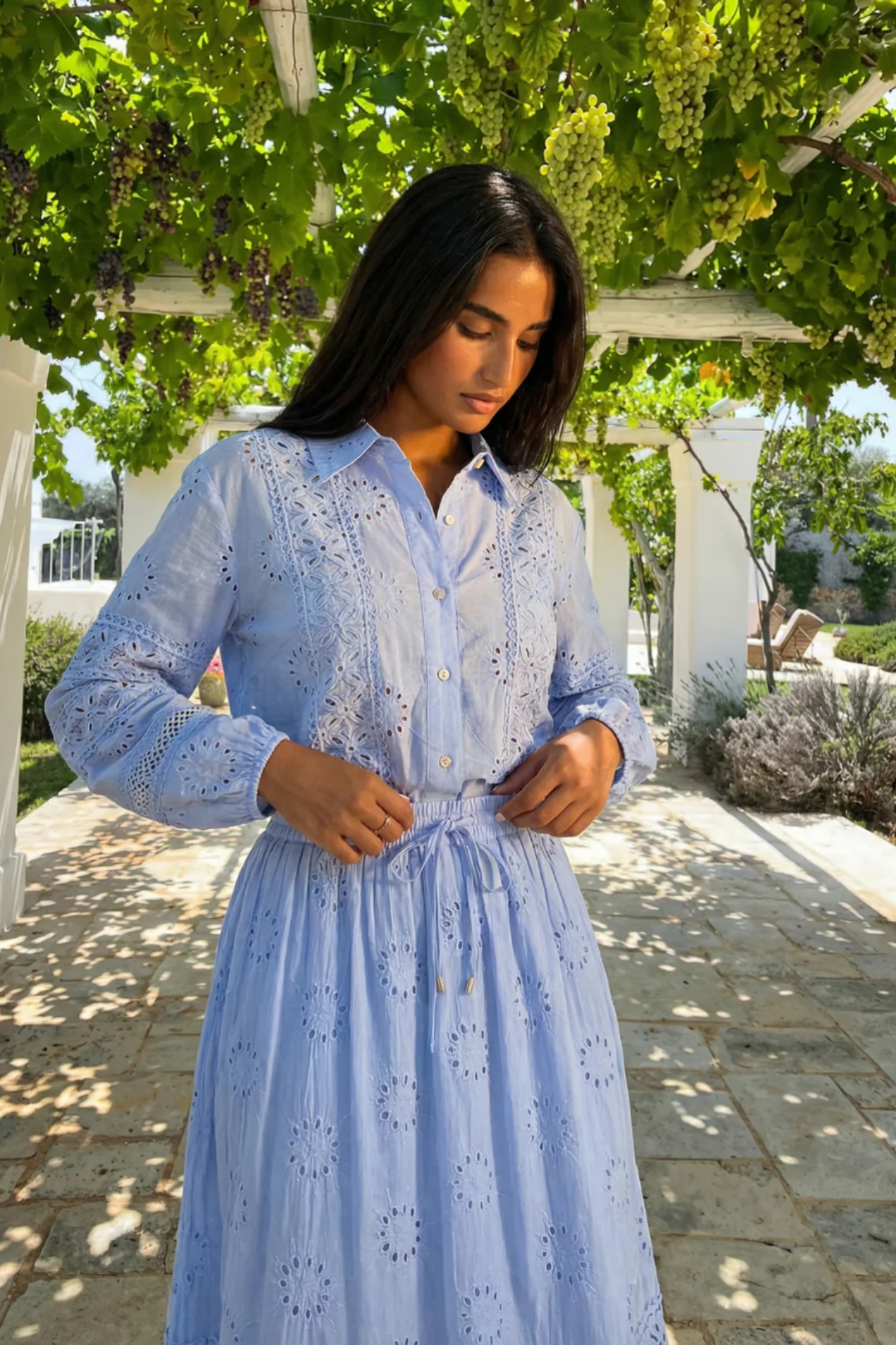 Ensemble Femme 2 Pièces – Chemise Boutonnée et Jupe Longue Maxi Élégante
