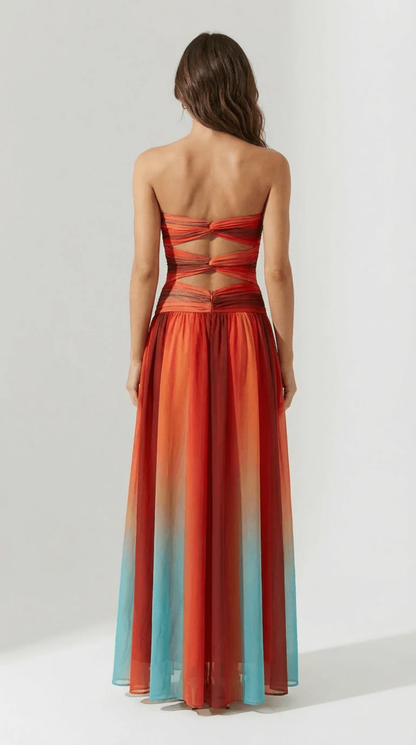 Robe Longue Femme Dégradé Multicolore à Découpes Élégantes
