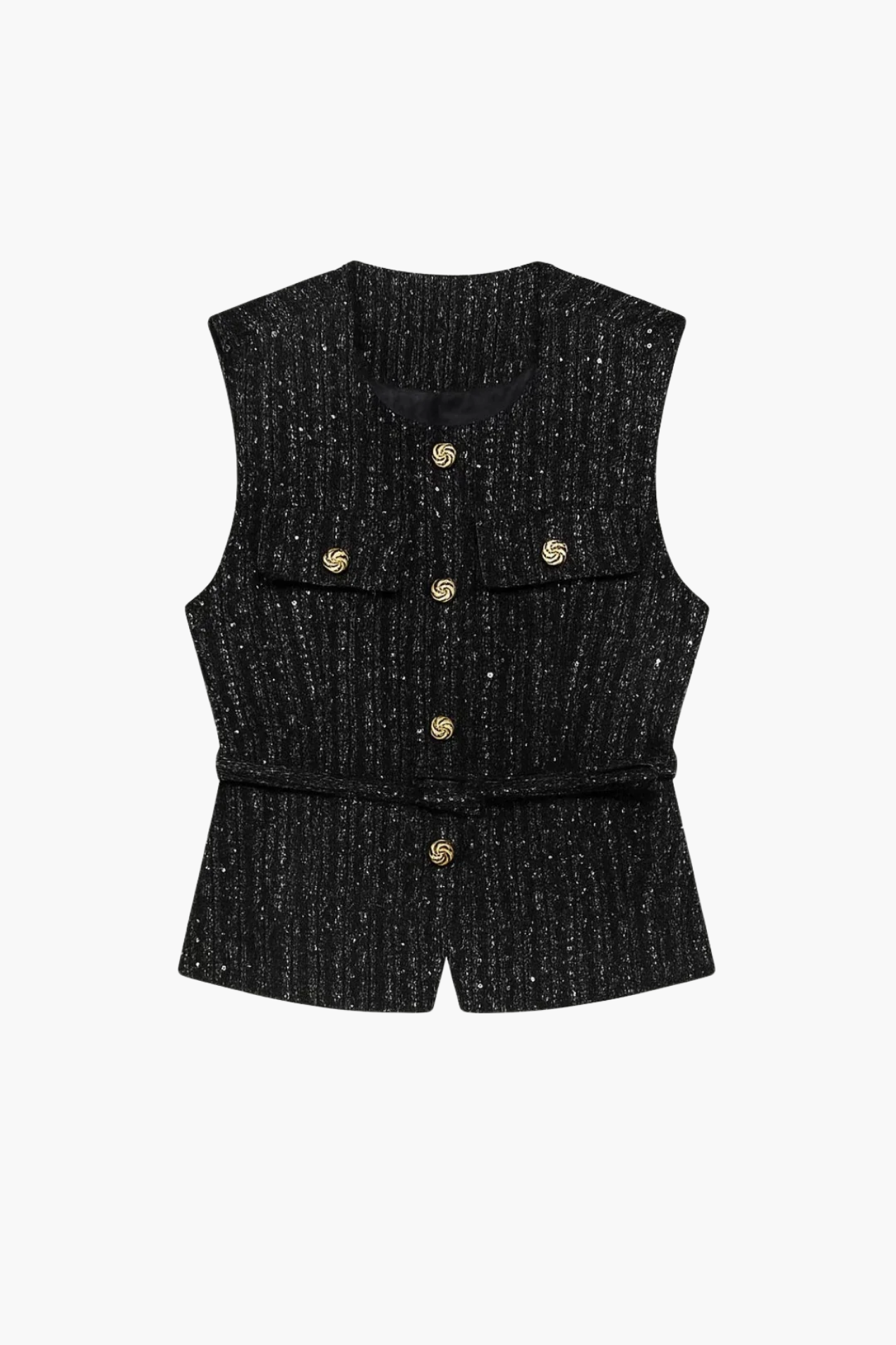 Gilet sans manches femme texturé avec ceinture