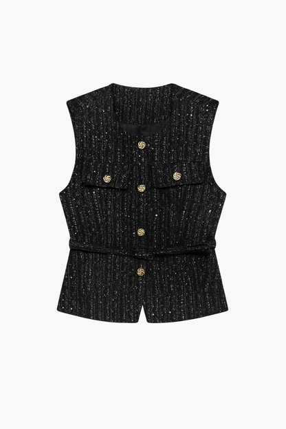 Gilet sans manches femme texturé avec ceinture