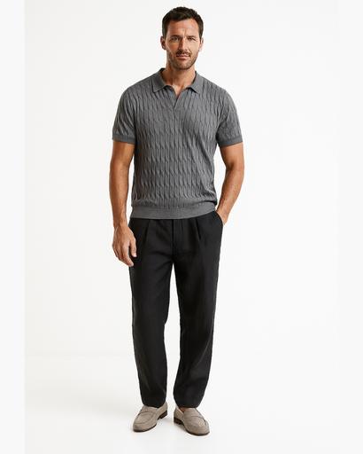 Polo Homme Tricoté à Manches Courtes avec Motif Texturé
