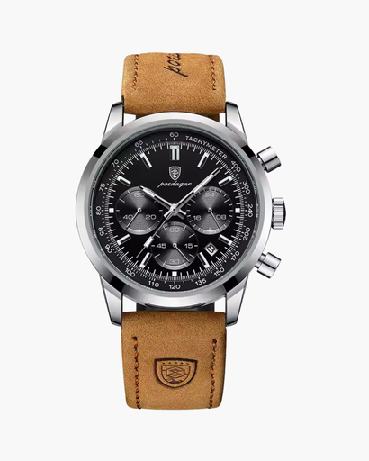 Montre Homme Chronographe – Style Classique avec Bracelet en Cuir Véritable