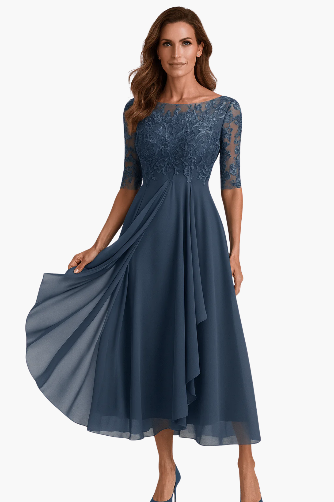 Robe Midi Élégante Femme Dentelle – Robe Fluide Chic Pour Occasion