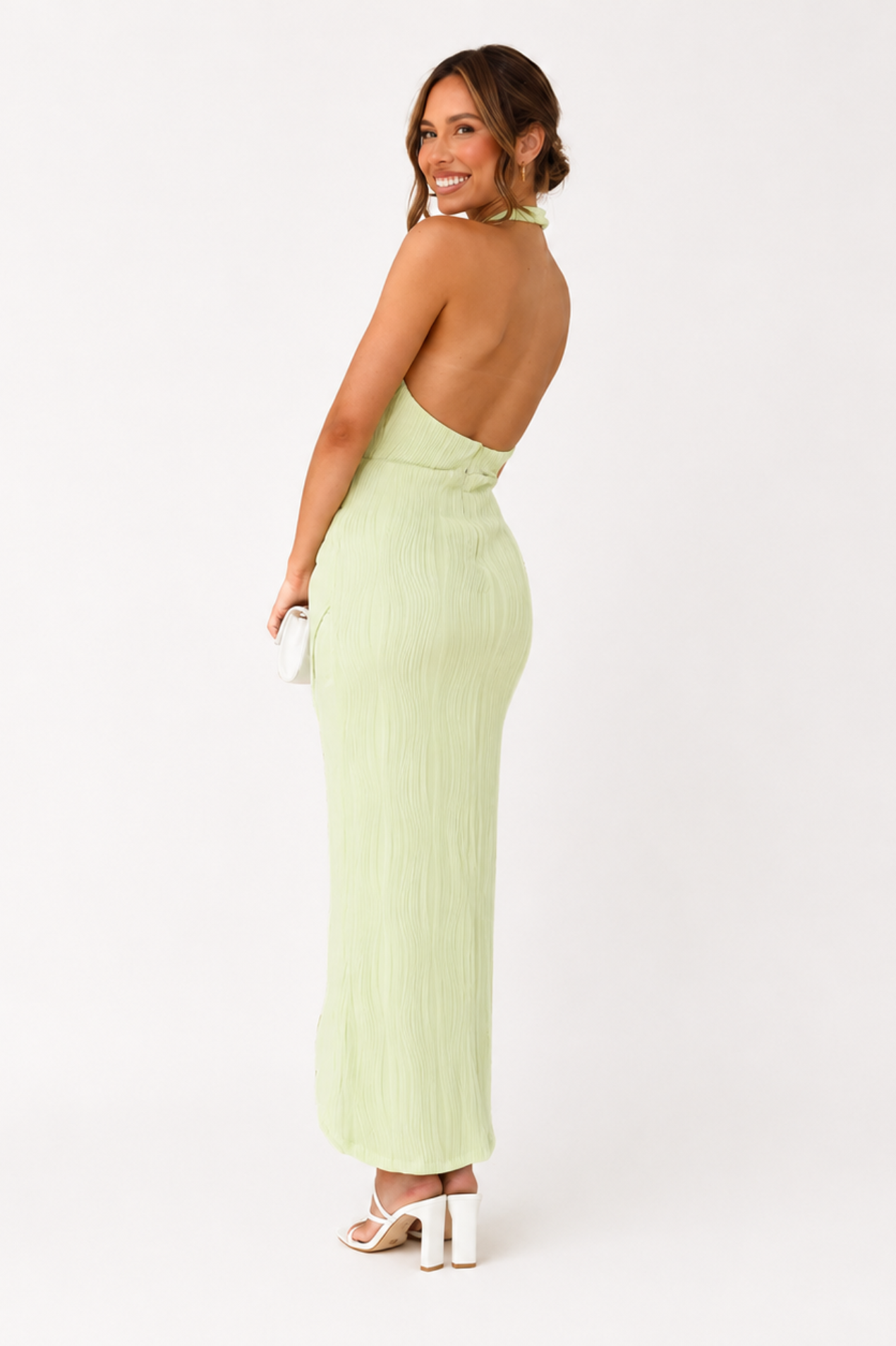 Robe Midi Femme Col Halter Drapé – Dos-Nu & Évasée | Cocktail & Invitée Mariage Cérémonie