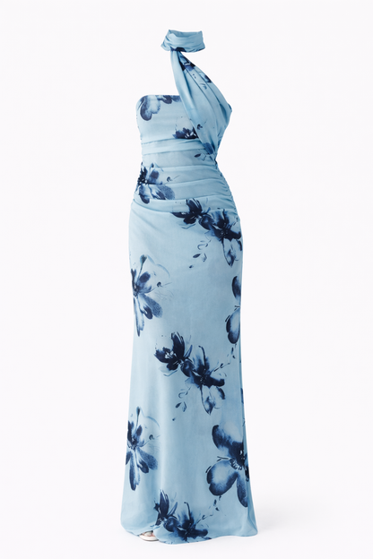 Robe Longue Asymétrique Drapée Bustier Élégante Soirée Cérémonie