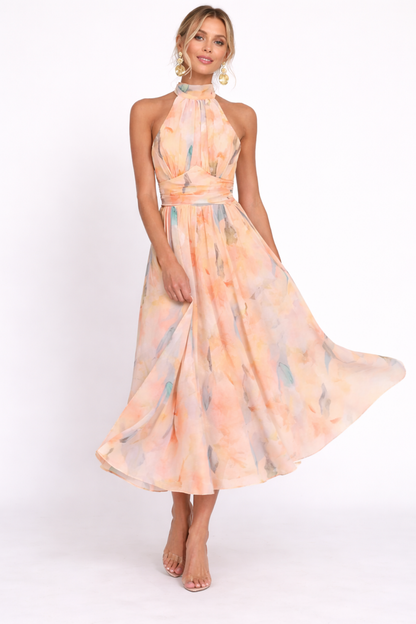 Robe Midi Élégante Femme Col Halter – Robe Fluide Chic Pour Soirée