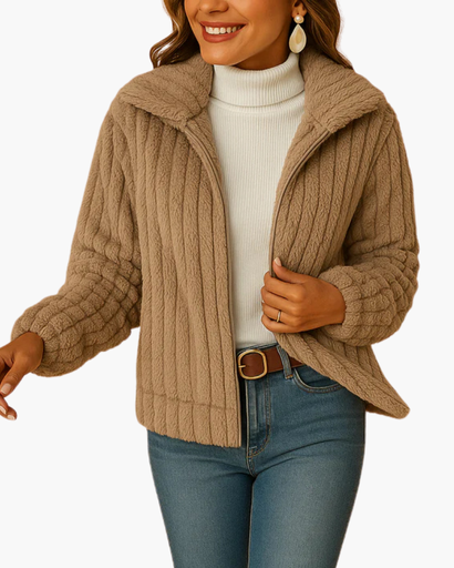 Veste Femme Zippée à Col Montant et Finition Texturée