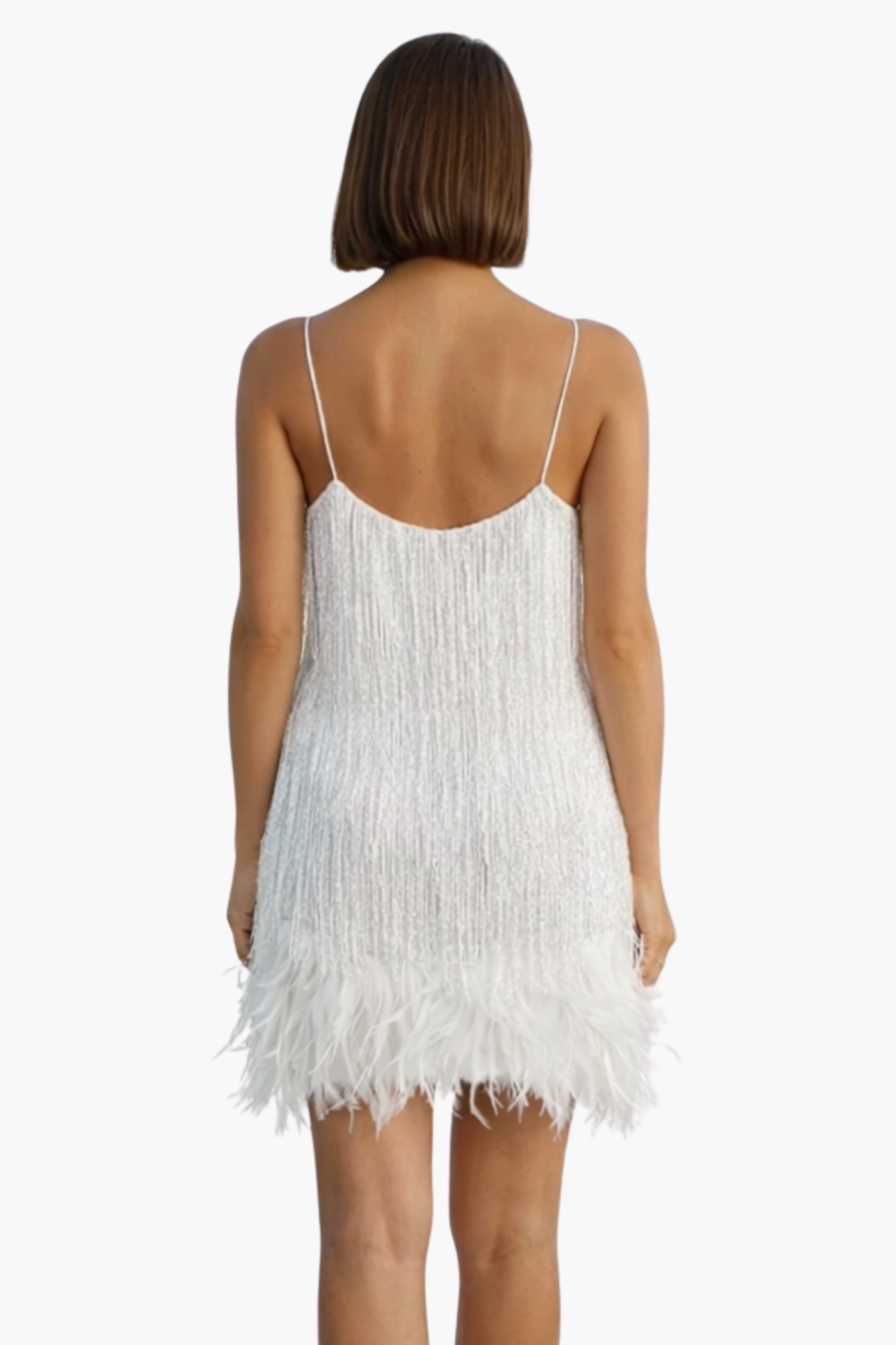Robe mini femme scintillante à franges – Robe de soirée à sequins avec plumes