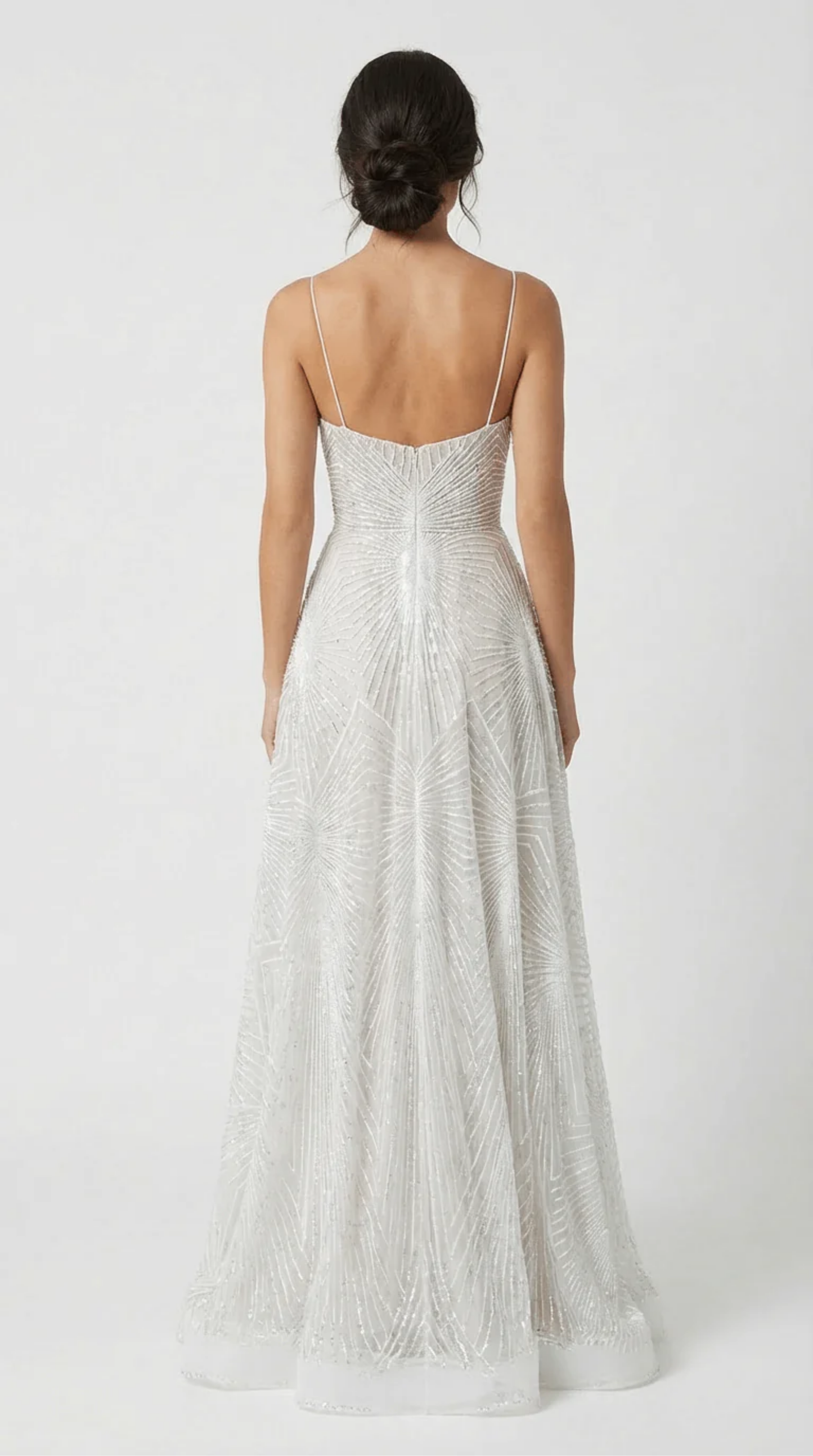 Robe Longue Élégante Femme à Bretelles Fines avec Motif Texturé