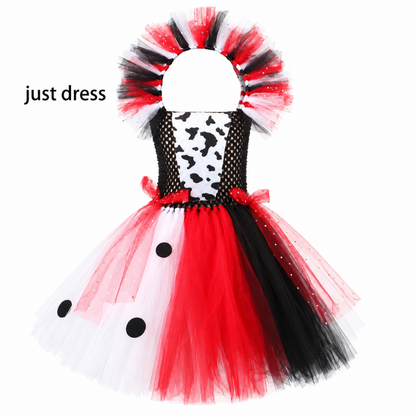 Costume de vilaine à pois dalmatien, vue à plat de dos