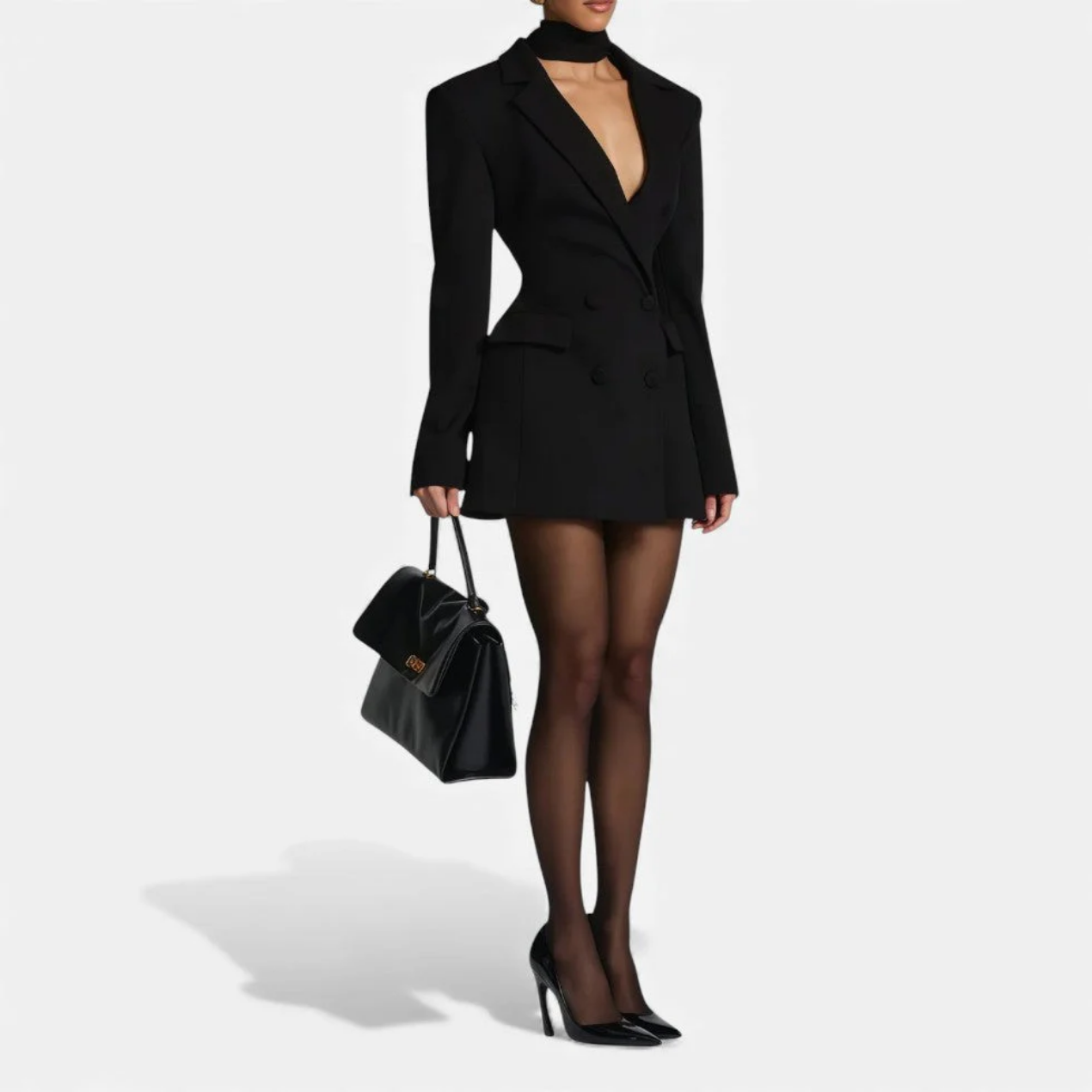 Robe Blazer Mini Femme Col Tailleur Ajustée – Élégante & Structurée | Invitée Mariage Cérémonie