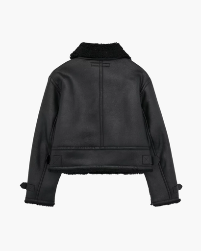 Veste Femme Biker en Cuir Synthétique à Col Moutonné