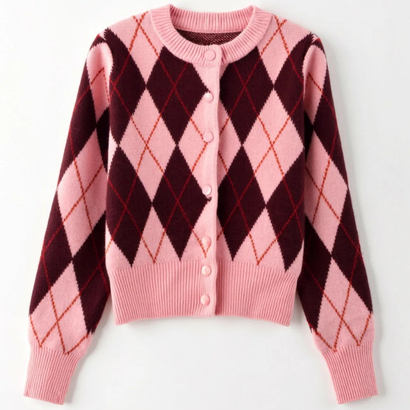 Cardigan Femme – Motif Losanges Rétro Chic