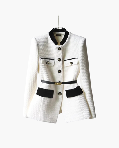 Veste femme structurée à boutons dorés et ceinture