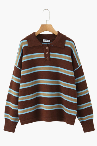 Pull Polo à Rayures – Coupe Oversize et Style Rétro