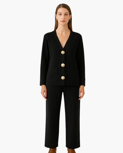 Ensemble Femme 2 Pièces avec Grands Boutons Dorés – Chic & Confortable