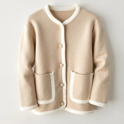Cardigan Femme Élégant à Boutons et Finitions Contrastées
