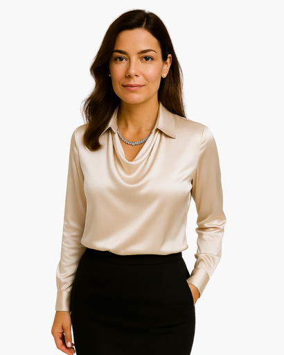 Chemisier femme col bénitier à manches longues