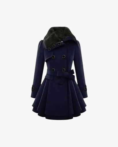 Manteau Femme Évasé à Double Boutonnage avec Ceinture
