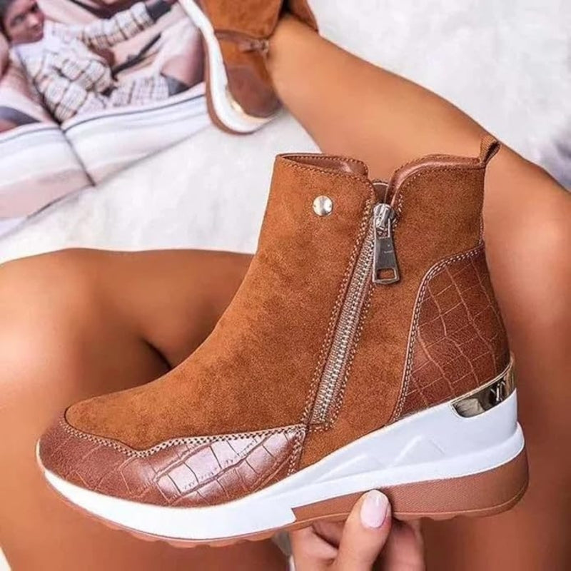 Bottines femme aspect cuir Marron