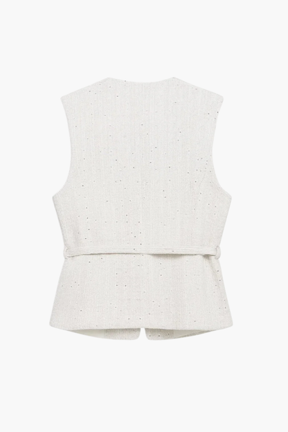 Gilet sans manches femme texturé avec ceinture