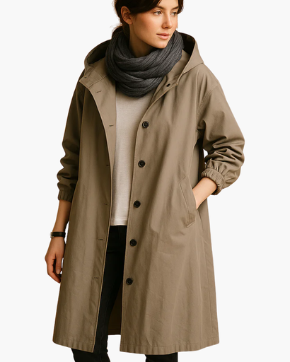 Manteau Décontracté à Capuche avec Fermeture Boutonnée