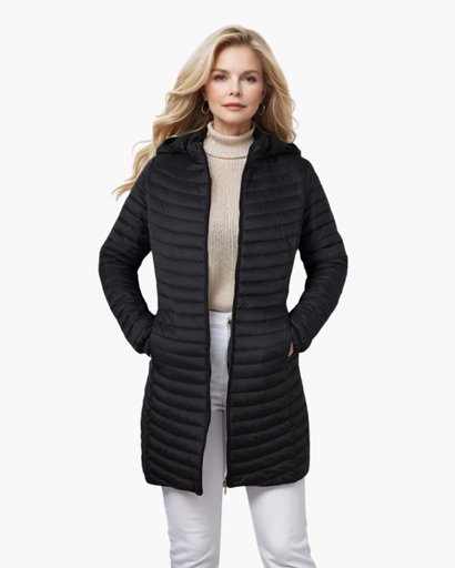 Manteau long matelassé à capuche pour femme