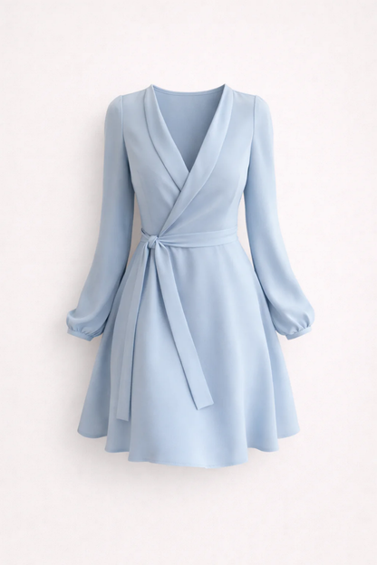 Robe courte femme portefeuille à manches longues