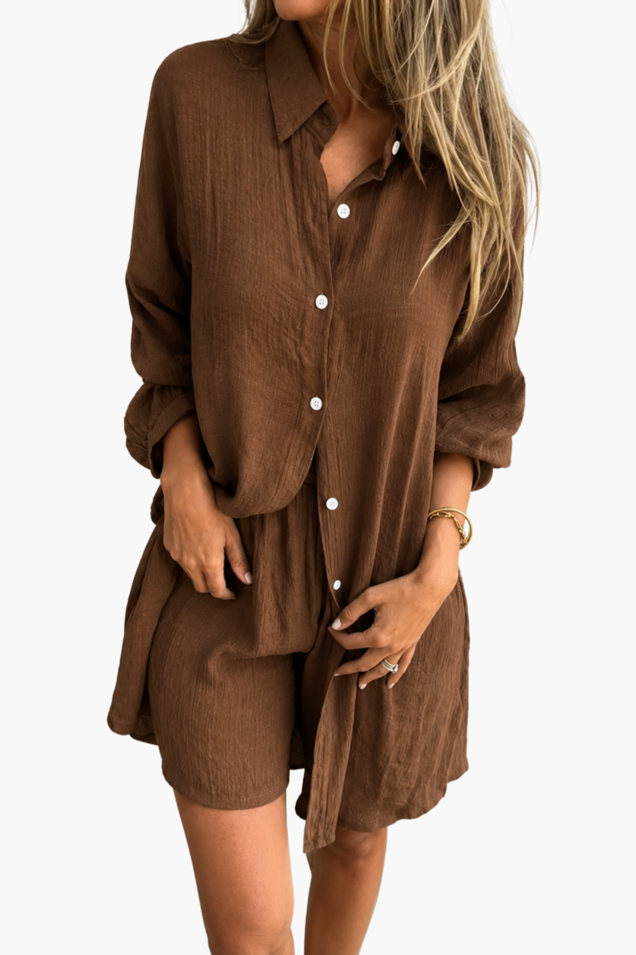 Ensemble Femme en Lin – Chemise Oversize et Short Décontracté