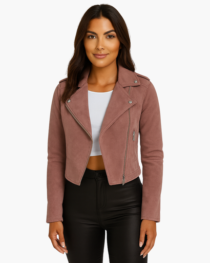 Veste Biker Femme en Suède – Coupe Courte, Chic & Tendance