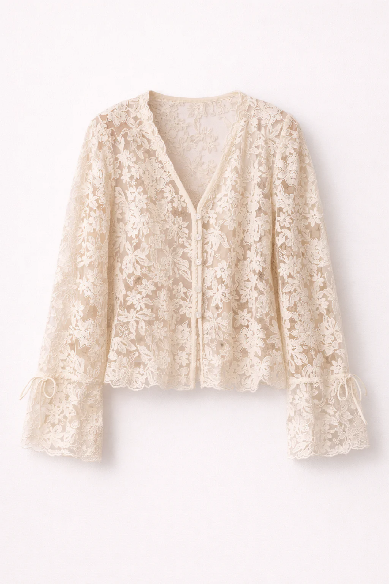 Blouse femme en dentelle florale avec manches évasées