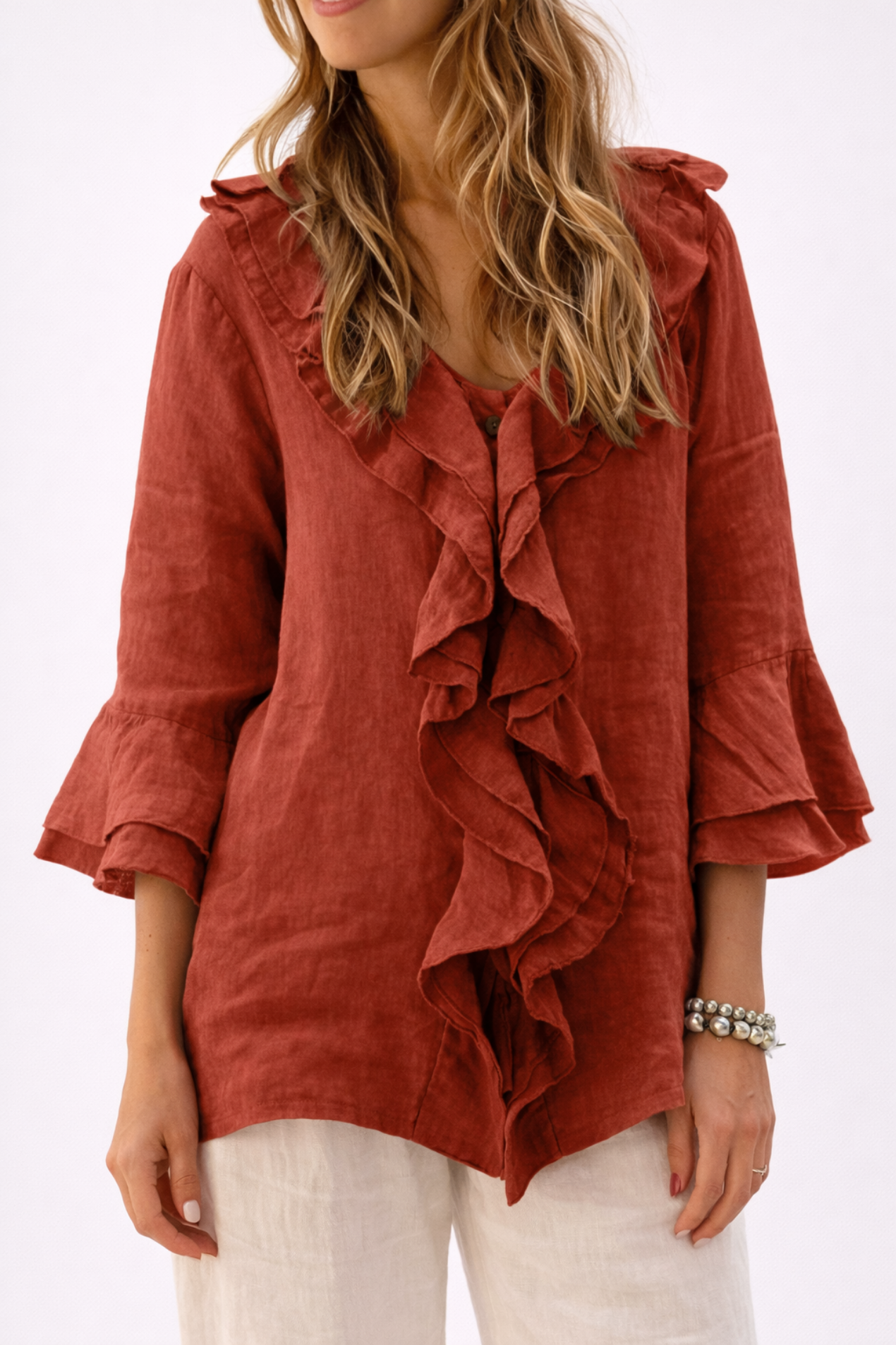 Blouse Femme à Volants – Haut Fluide Élégant à Manches 3/4