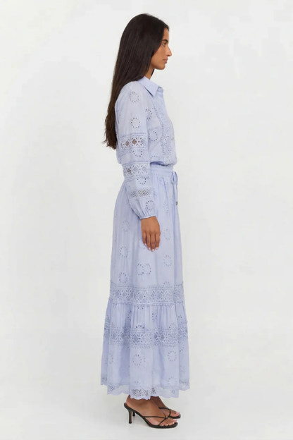 Ensemble Femme 2 Pièces – Chemise Boutonnée et Jupe Longue Maxi Élégante
