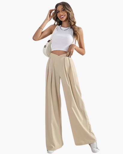 Pantalon femme taille haute avec plis