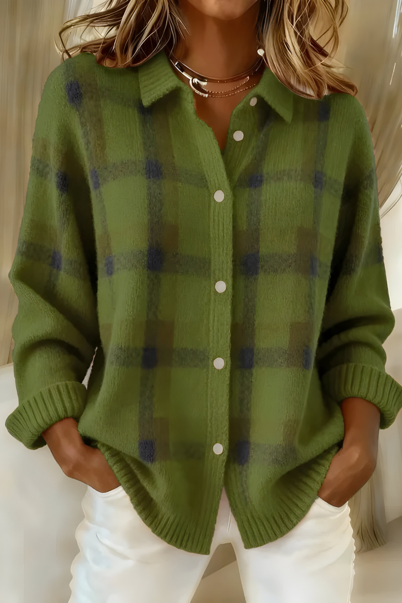 cardigan femme en maille à carreaux, coloris vert