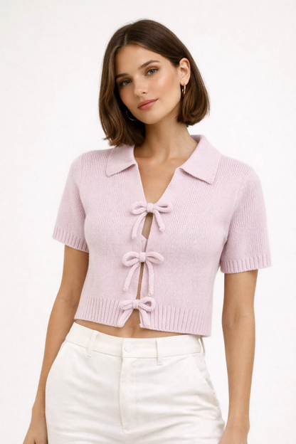 Gilet court femme en maille à nœuds