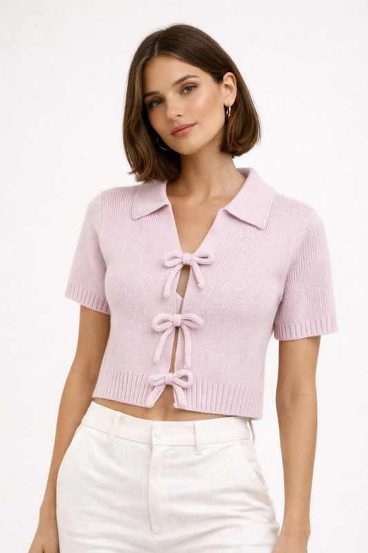 Gilet court femme en maille à nœuds