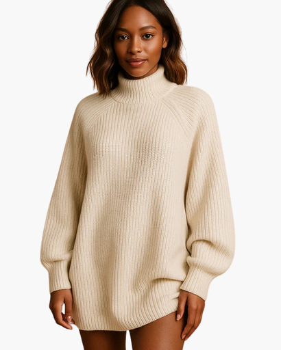 Robe Pull Femme à Col Montant et Manches Longues