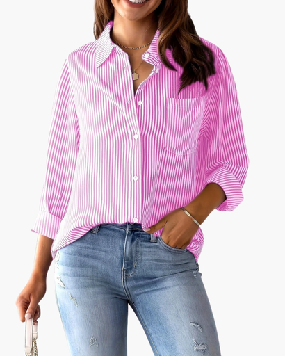 Chemise femme à rayures verticales et poche poitrine