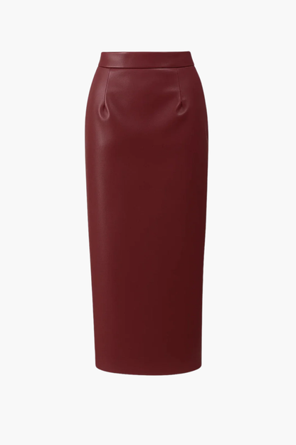 Jupe midi femme effet cuir taille haute