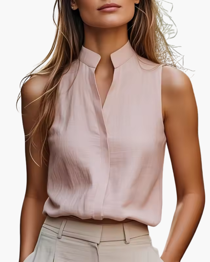 Haut sans manches femme avec col montant et encolure en V