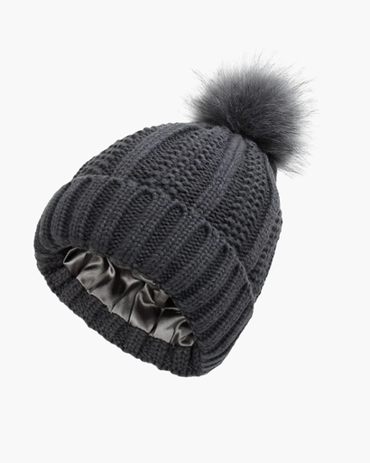 Bonnet Tricoté Doux avec Doublure Satinée et Pompon | Chaleur et Élégance