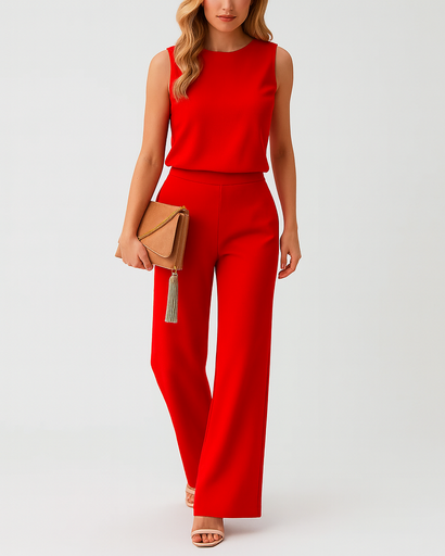 Ensemble femme pantalon large et haut élégant, porté avec talons