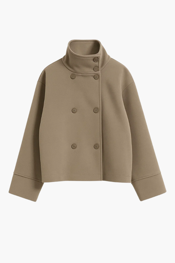 Veste Courte à Col Montant | Design Minimaliste et Boutonnage Croisé