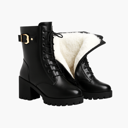 Bottes talons épaisses femme boucle dorée, vue de face
