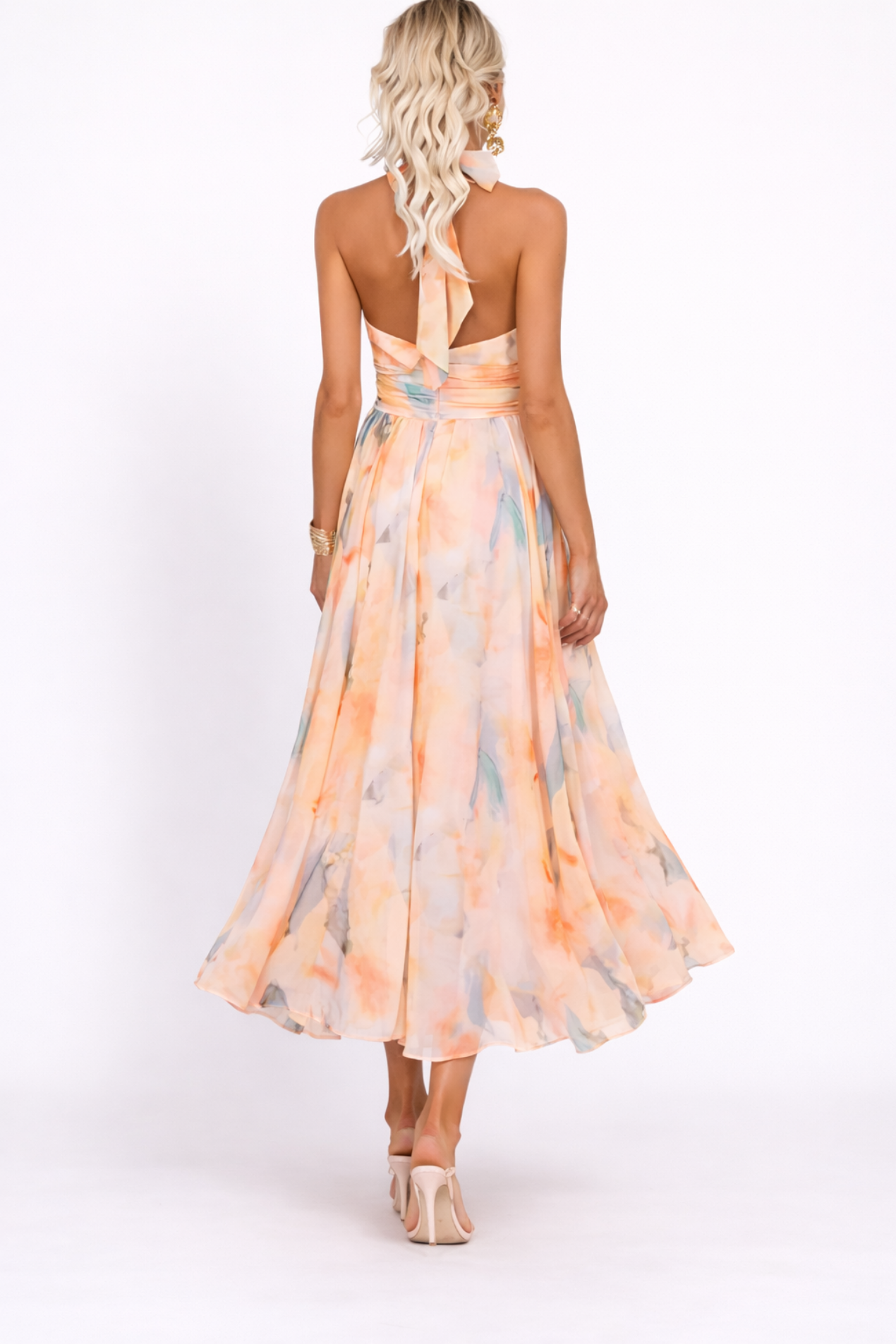 Robe Midi Élégante Femme Col Halter – Robe Fluide Chic Pour Soirée