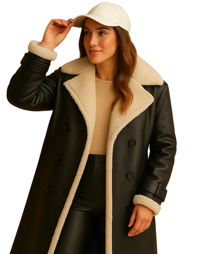 Manteau Long d’Hiver avec Col Revers pour Femme – Élégant et Chaleureux